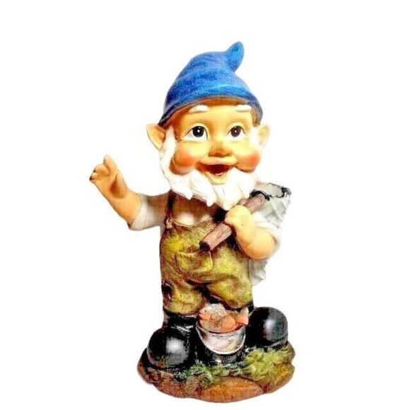 Gnome Fisherman Bobblehead Stoneware Fishing Net Fish Bucket 8.5 Inches Gift NEW - Picture 1 of 3